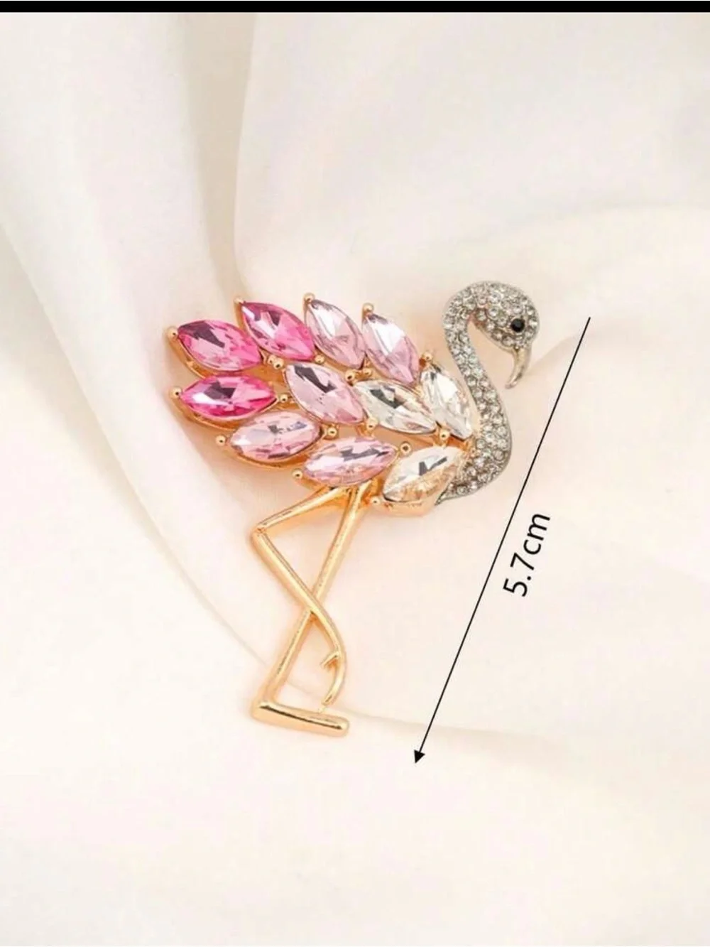 Pink Crystal Flamingo Brooch Pin Gold Tone Rhinestone Statement Bird Jewelry